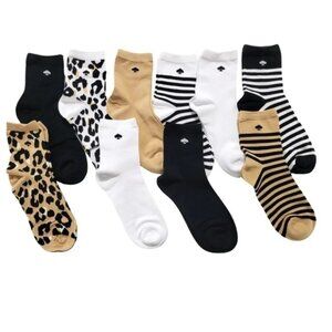 NWTKateSpadeWomenNeutralMixedAnimalStripePrintCrewSocksUS